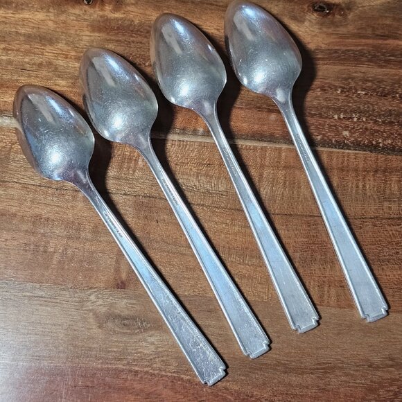 4 Oneida Community Silverplate Noblesse Spoons 6" no monogram 1930s Art Deco - Picture 6 of 12